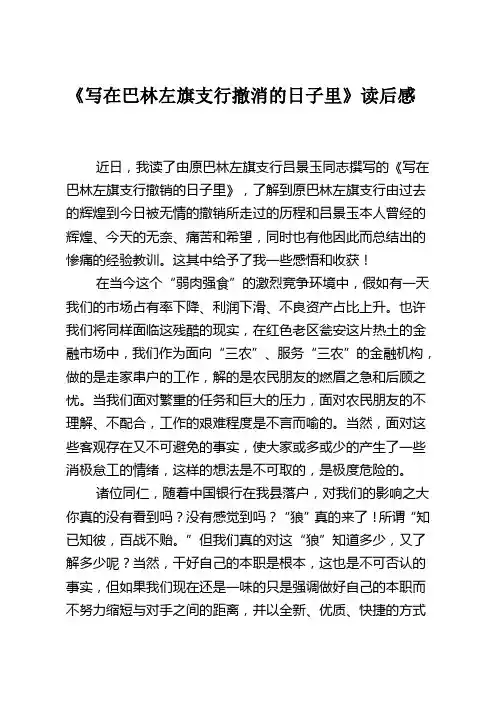 《写在巴林左旗支行撤销的日子里》读后感3