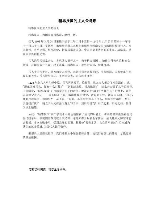 精忠报国的主人公是谁