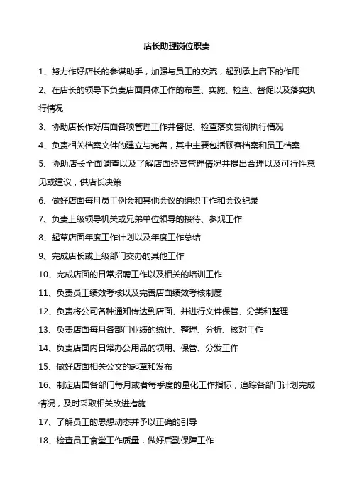 店长助理岗位职责