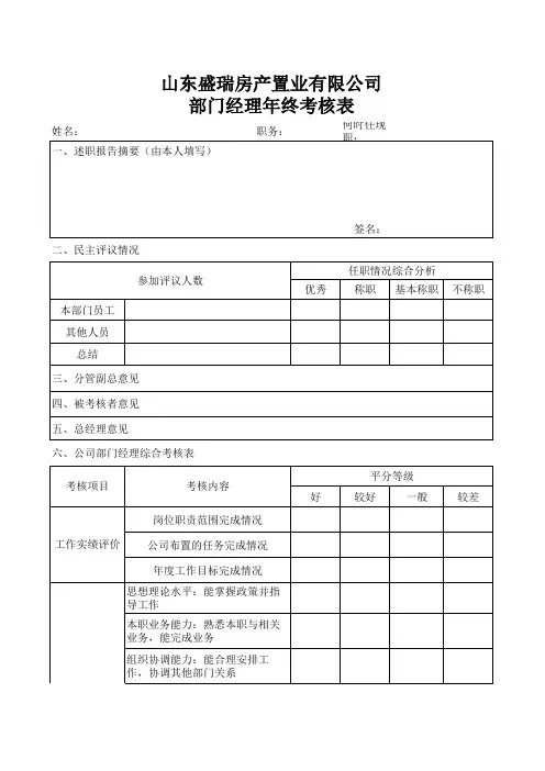 15(中层)员工年(中)终考核表