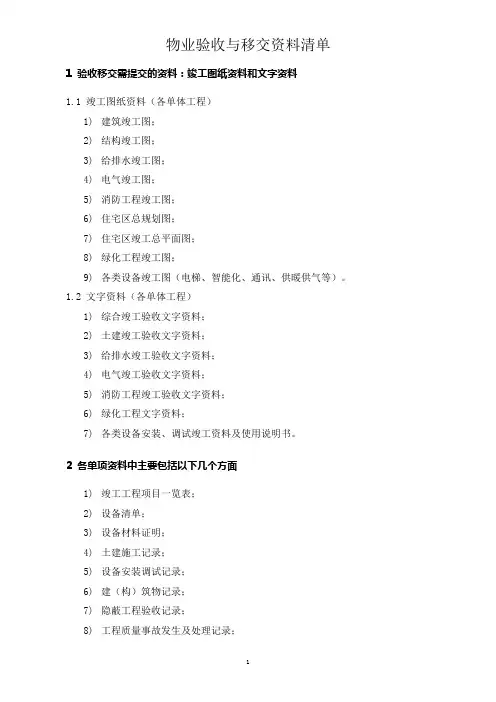 物业验收与移交资料清单