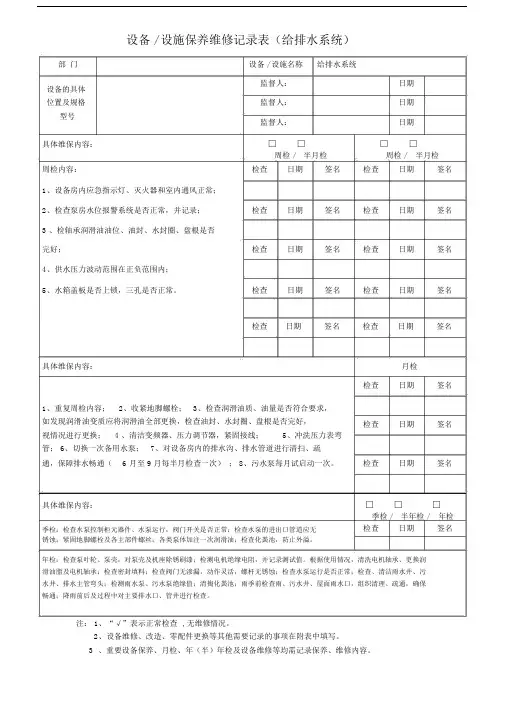 设备设施保养维修记录范文表.doc