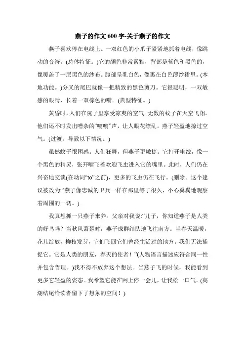 燕子的作文600字-关于燕子的作文.doc