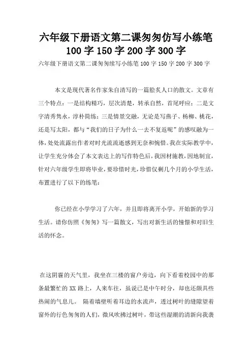 六年级下册语文第二课匆匆仿写小练笔100字150字200字300字