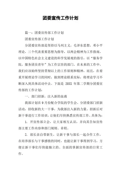 团委宣传工作计划[工作范文]