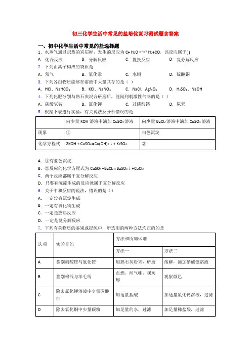 初三化学生活中常见的盐培优复习测试题含答案