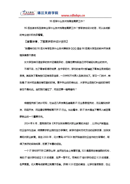 95后学什么技术找稳定高薪工作？