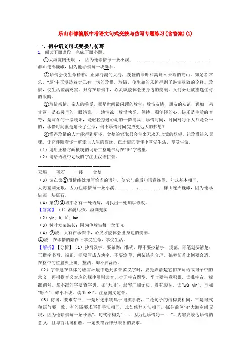 乐山市部编版中考语文句式变换与仿写专题练习(含答案)(1)