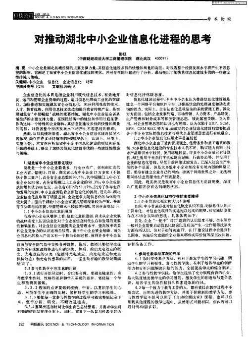对推动湖北中小企业信息化进程的思考