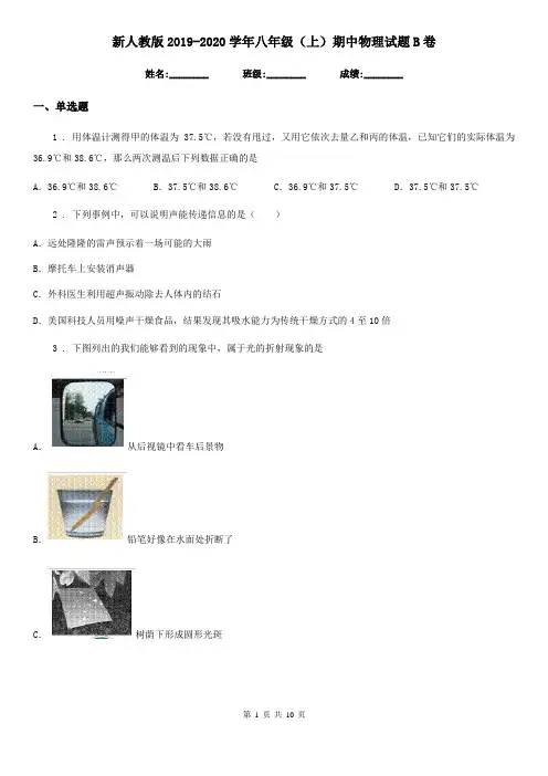 新人教版2019-2020学年八年级(上)期中物理试题B卷