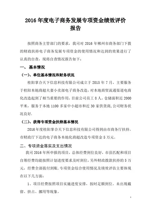 2016电子商务发展专项资金绩效评价报告 2