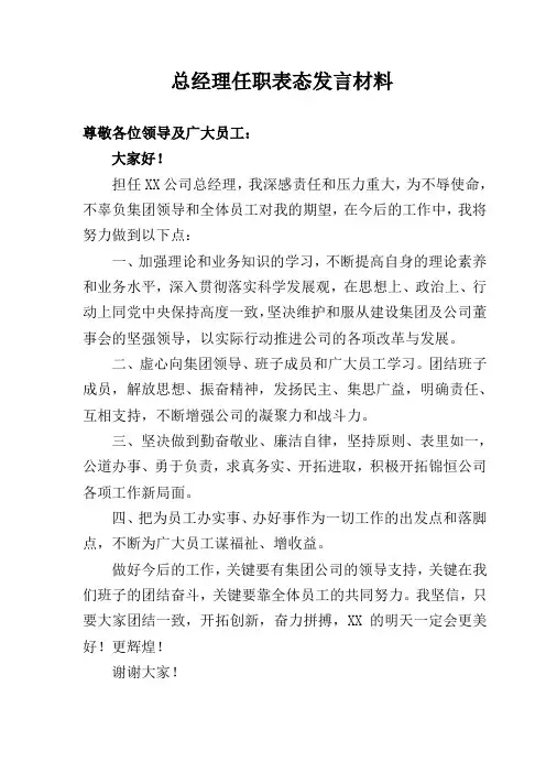 总经理任职表态发言