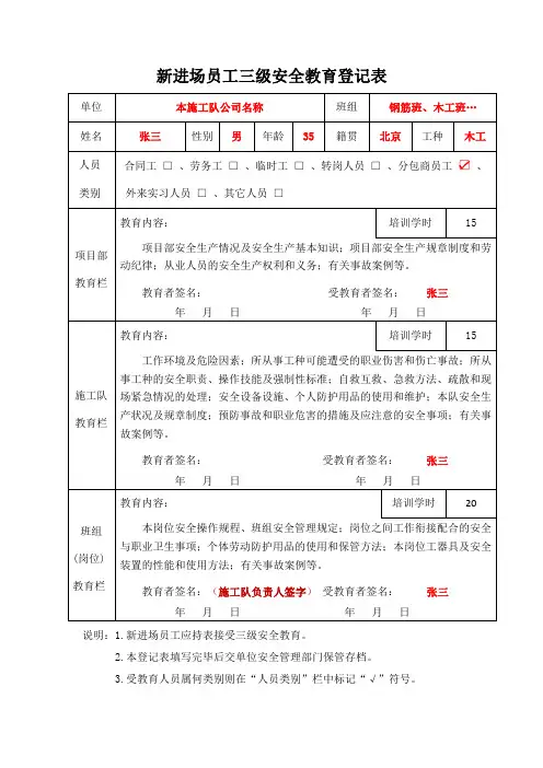 教育培训登记表 - 模板