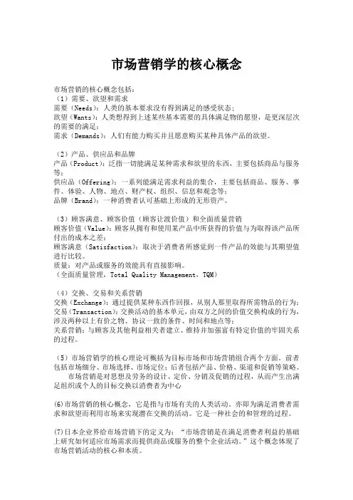 市场营销学的核心概念
