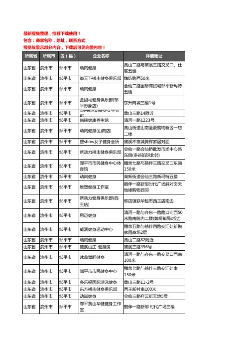 新版山东省滨州市邹平市健身房企业公司商家户名录单联系方式地址大全23家