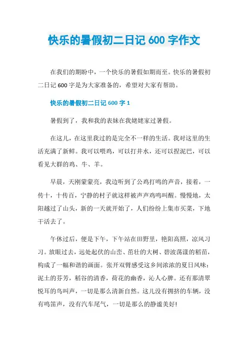 快乐的暑假初二日记600字作文