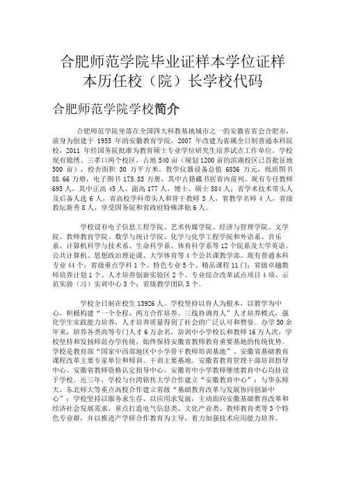 合肥师范学院毕业证样本学位证样本历任校(院)长学校代码