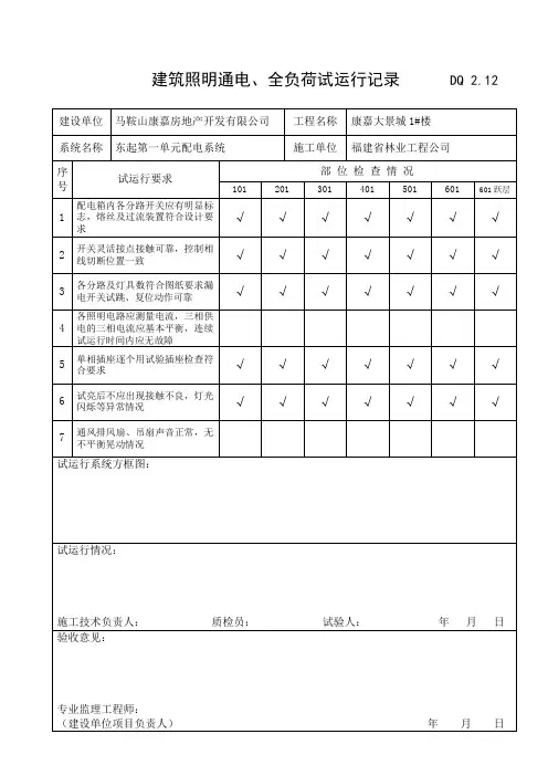 建筑照明通电、全负荷试运行记录