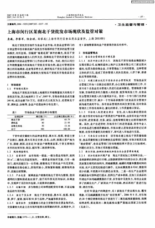 上海市闵行区某南北干货批发市场现状及监管对策