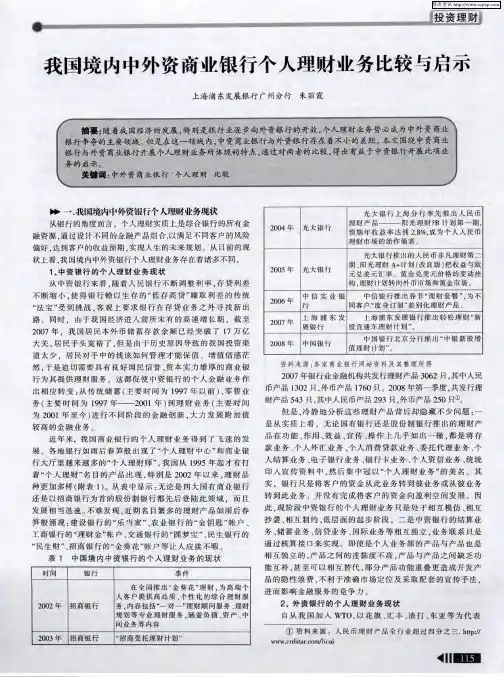 我国境内中外资商业银行个人理财业务比较与启示