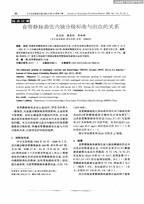 食管静脉曲张内镜分级标准与出血的关系
