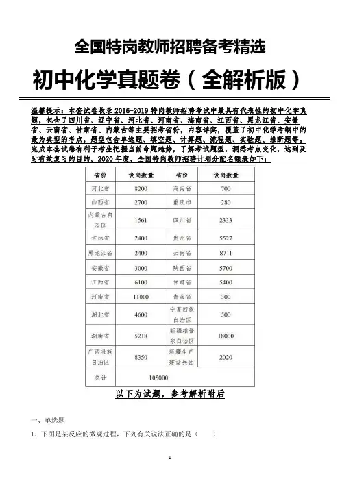 【必备】2018年四川省特岗初中化学学科专业真题全解析版