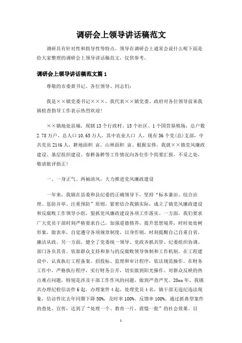 调研会上领导讲话稿范文