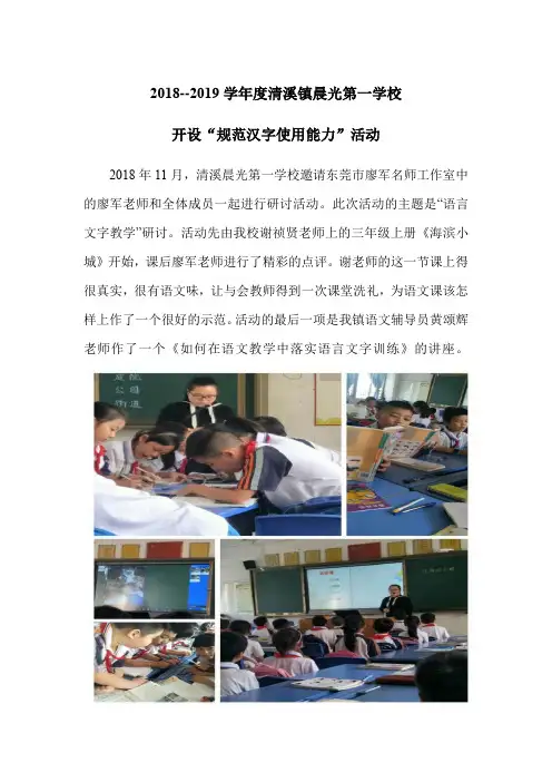 2018-2019学年度晨光第一学校开设“规范汉字使用能力”活动