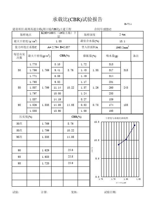 承载比(CBR)试验报告1.2