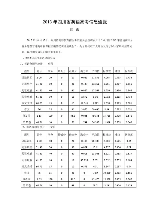 2013年四川省英语高考信息通报