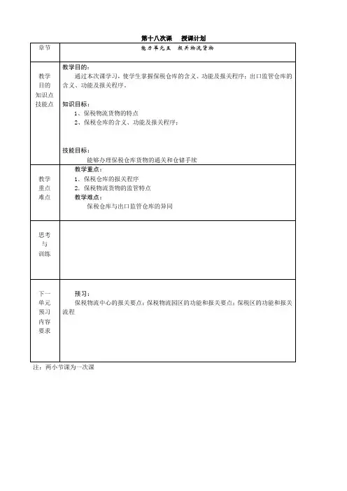 《进出口报关实务》电子教案18保税物流货物、保税仓库