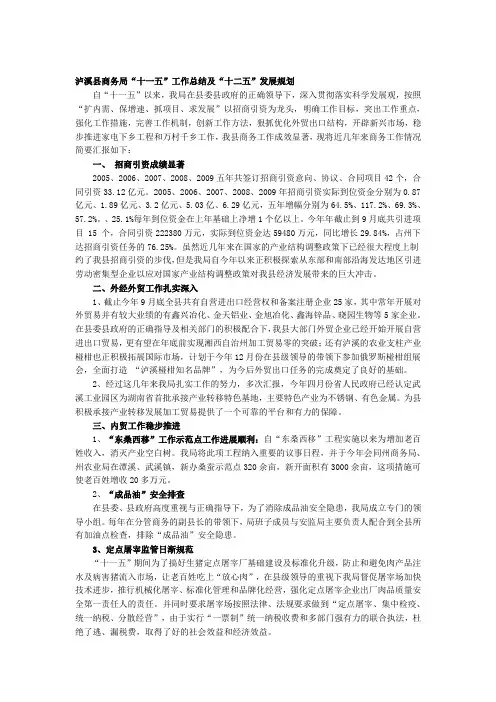 “十一五”工作总结及“十二五”发展规划