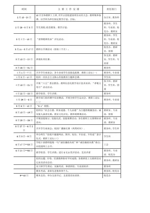2012--2013学年度第二学期校历表