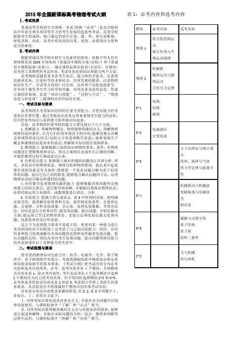2015年全国新课标高考物理考试大纲(A4四页)