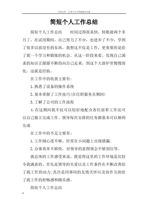 简短个人工作总结