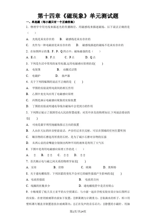北师大版初中物理九年级全一册 第十四章《磁现象》单元测试题(解析版)