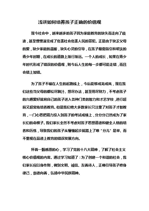 浅谈如何培养孩子正确的价值观