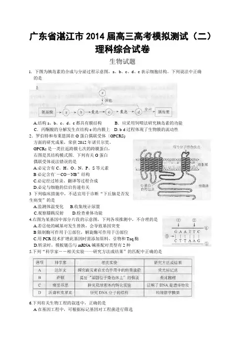 广东省湛江市2014届高三高考模拟测试(二)理科综合试卷