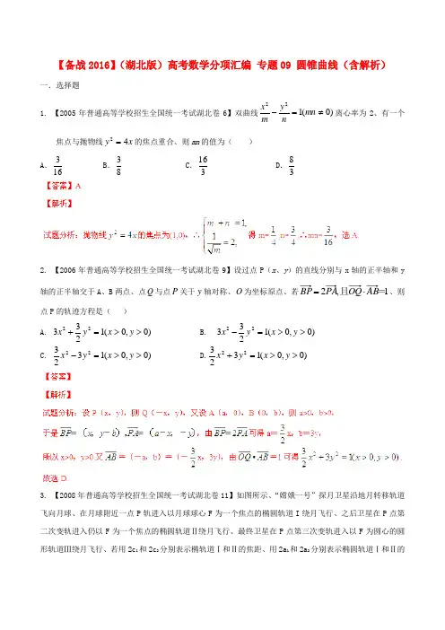 【备战2016】(湖北版)高考数学分项汇编 专题09 圆锥曲线(含解析) 2