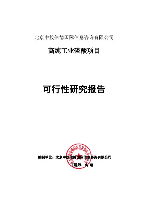 高纯工业磷酸项目可行性研究报告编写格式说明(模板套用型word)