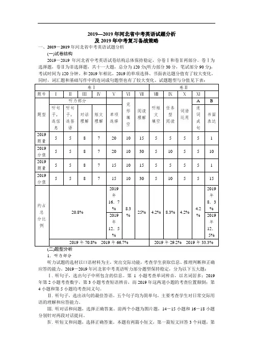 2019年河北省中考英语试题分析及2019年中考复习备战策略