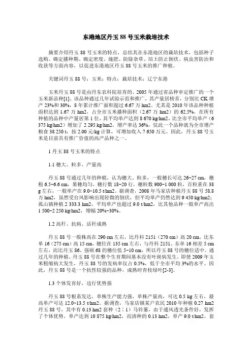 东港地区丹玉88号玉米栽培技术