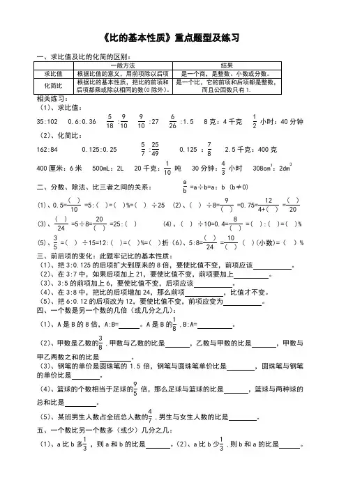 《比的基本性质》重点题型及练习
