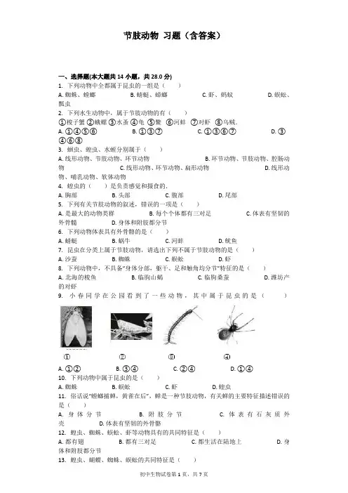 节肢动物 习题(含答案)
