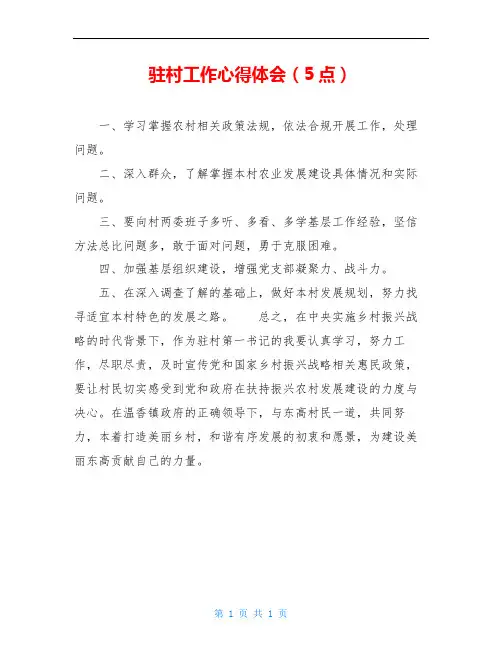 驻村工作心得体会(5点)