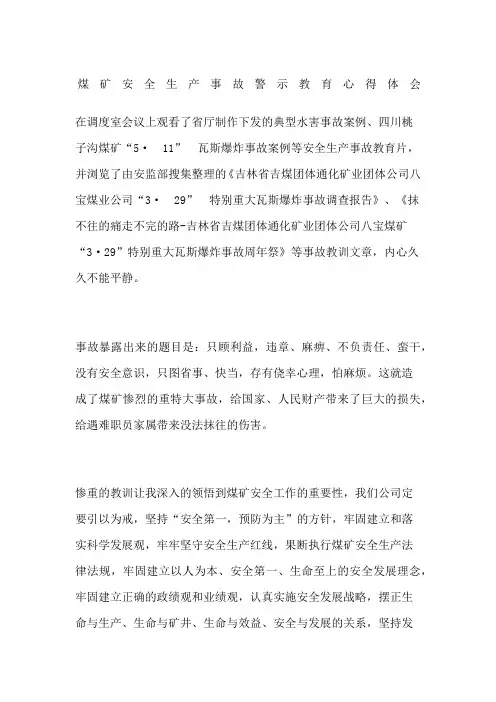 煤矿安全生产事故警示教育心得体会