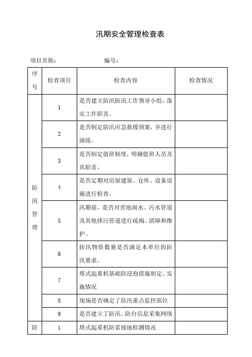汛期安全生产检查表