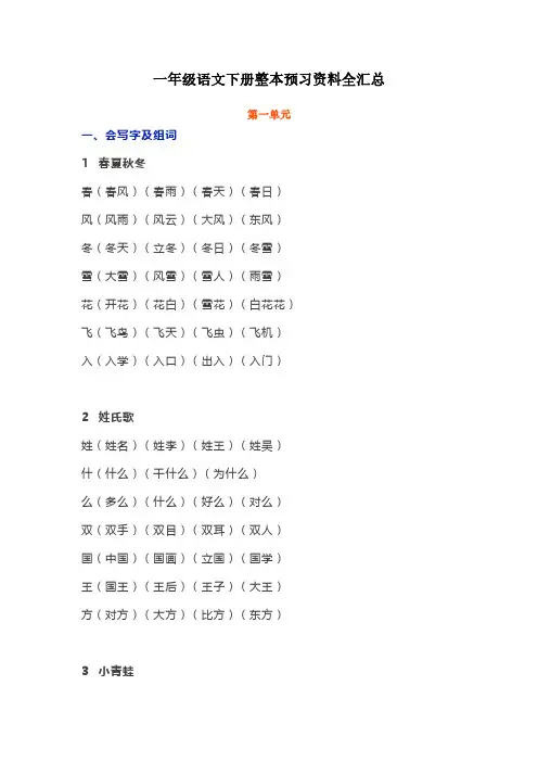 2020年最新统编版一年级语文下册整本书预习资料全汇总