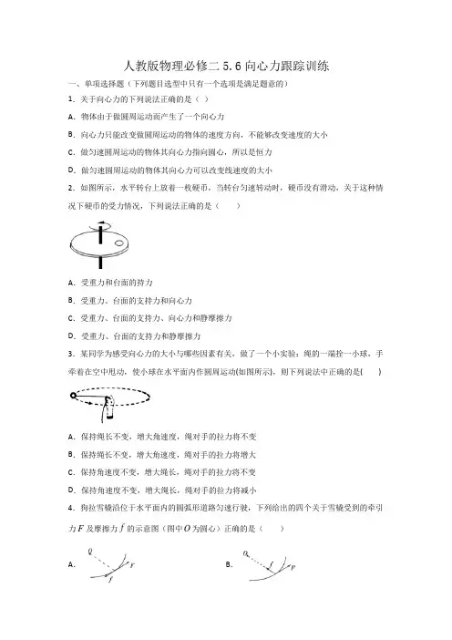 人教版高一物理必修二第五章5.6向心力跟踪训练(word版有答案)