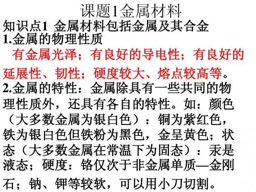 初三化学_第八单元__复习金属和金属材料课件